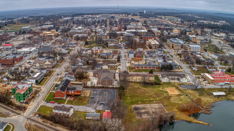 Aerial view of town of Rolla, Missouri