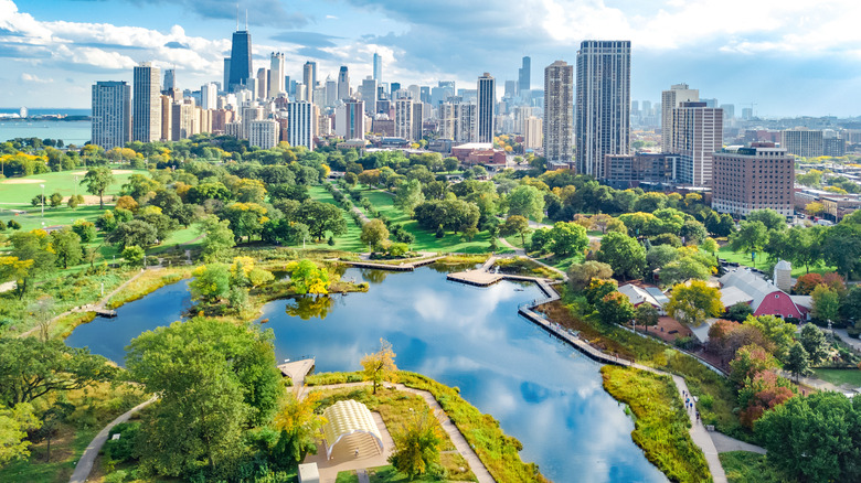 Chicago's Lincoln Park with skyline