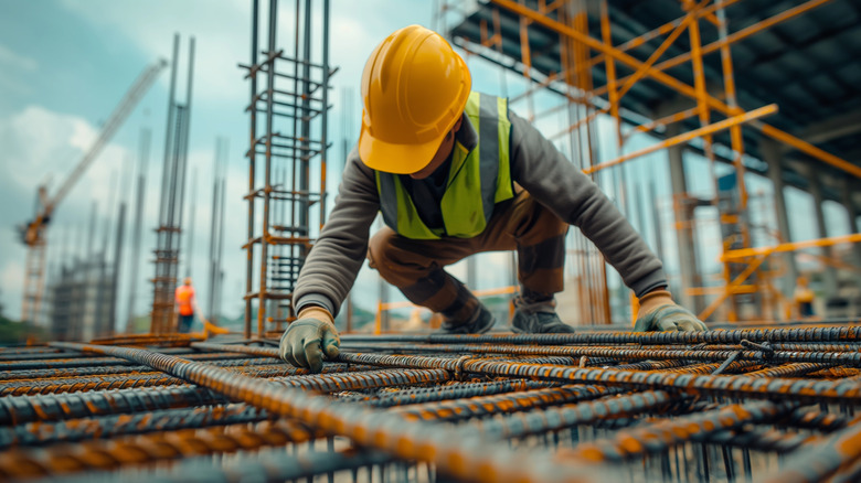 A construction worker working on a building