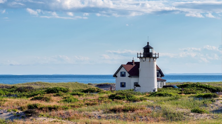 Race Point Light Lighthouse in beach dunes on the beach at Cape Cod
