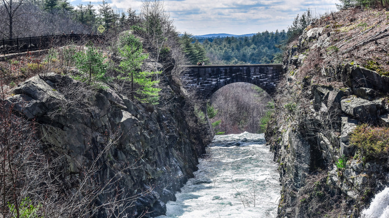Stone bridge over a deep stream