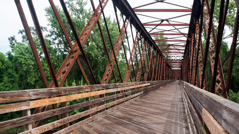 A pedestrian's view of the Norwottuck Rail Trail Bridge in Northampton, Massachusetts.