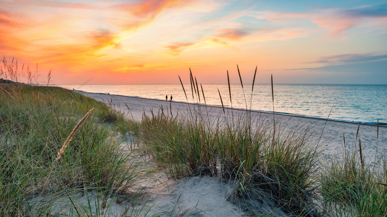 Calm Kemil Beach in Indiana Dunes National Park, on the shores of Lake Michigan.