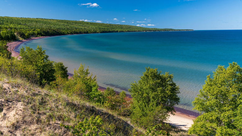 A sweeping view of Great Sand Bay beach