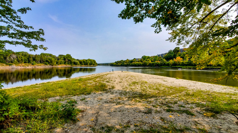 The point where the Mississippi River meets the Minnesota River on Pike Island in Fort Snelling State Park.