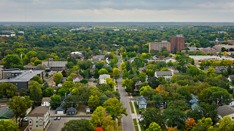 aerial view of trees and buildings in St. Cloud Minnesota
