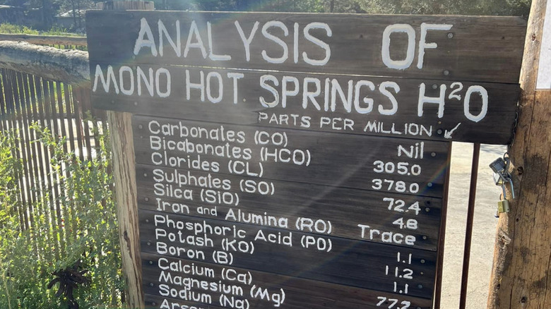sign reading the minerals in the Mono Hot Springs