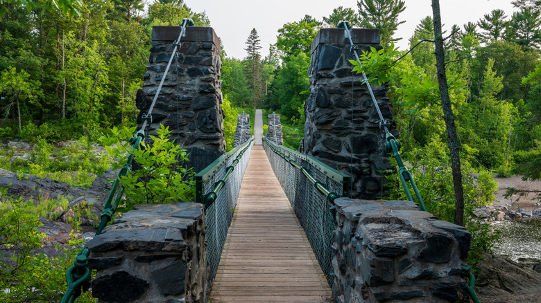the Jay Cooke State Park Suspension Bridge or Swinging Bride over the St. Louis River