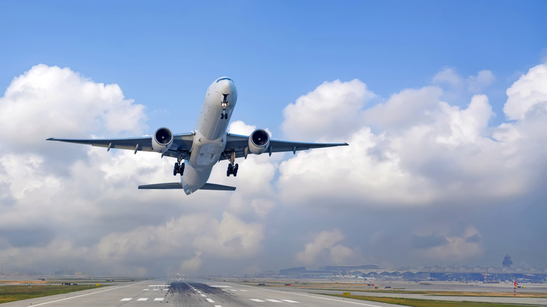plane takes off behind
