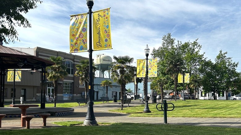 A park in downtown Woodburn in the Willamette Valley of Oregon