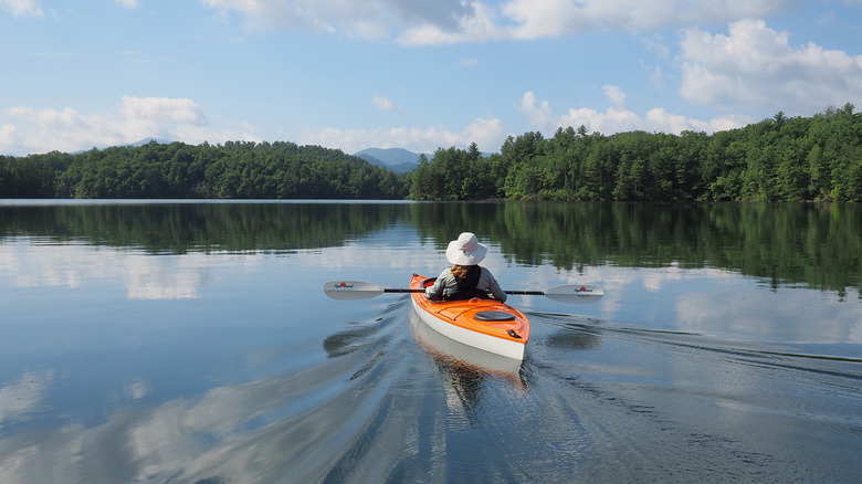 Person kayaking on Lake Santeetlah