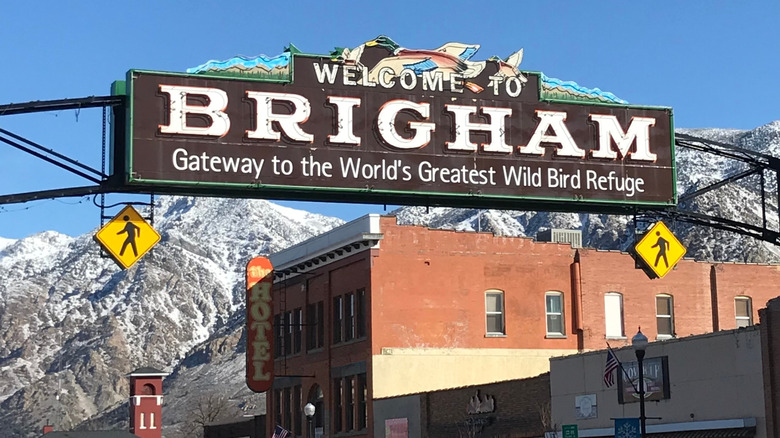 Welcome to Brigham street overhang sign