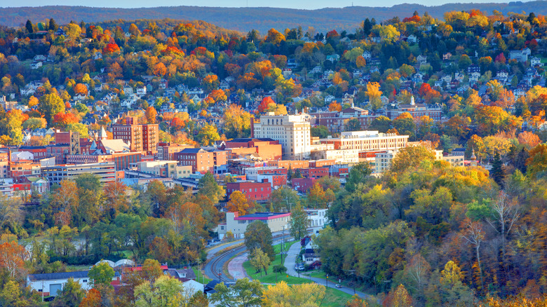 Aerial shot of Morgantown, West Virginia