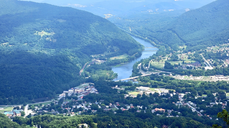Birdseye view of New River and Narrows, VA