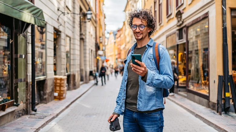 Traveler on phone