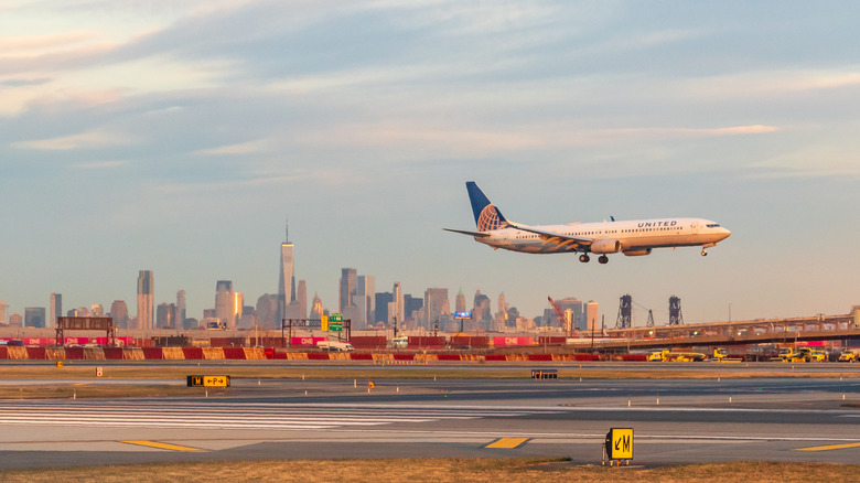 A plane taking off from Newark Liberty International Airport.