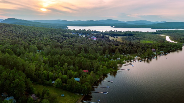Aerial view of Speculator, New York, along Lake Pleasant