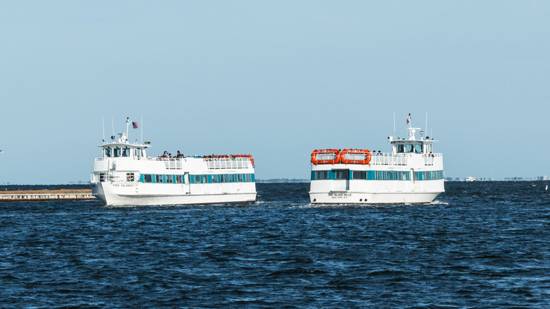 two ferry boats in open water