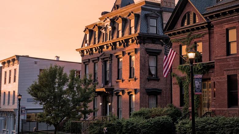 Historic brick buildings on Warren Street in Hudson, New York