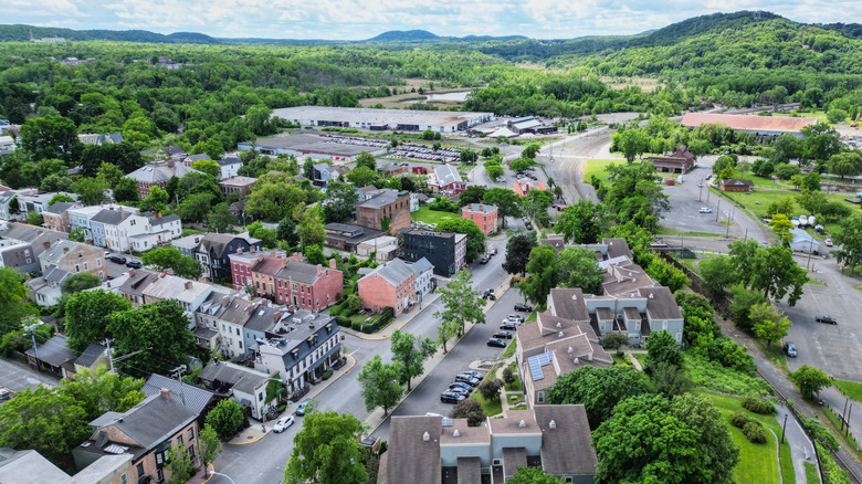 Aerial view of downtown Hudson in the Hudson Valley