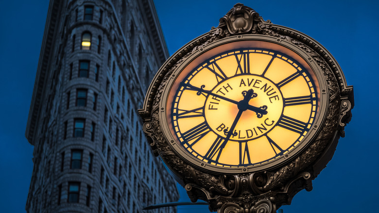 Tiffany Street Clock illuminated Flatiron Building