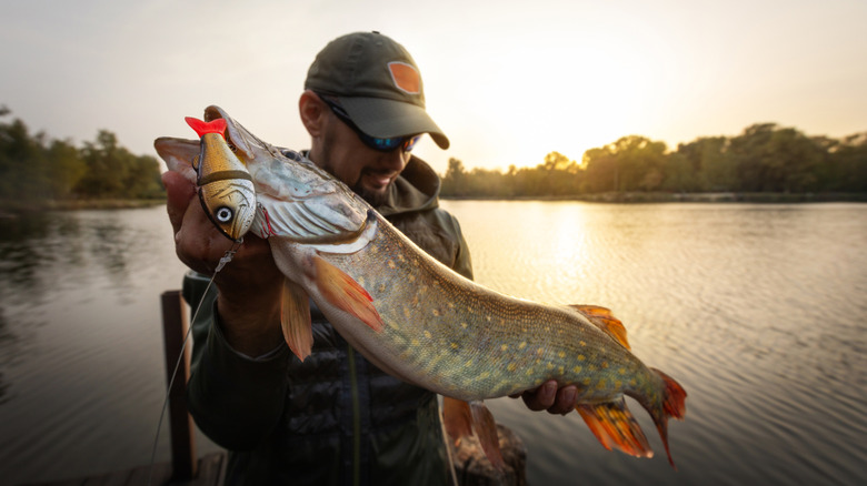A man holding a pike fish he caught