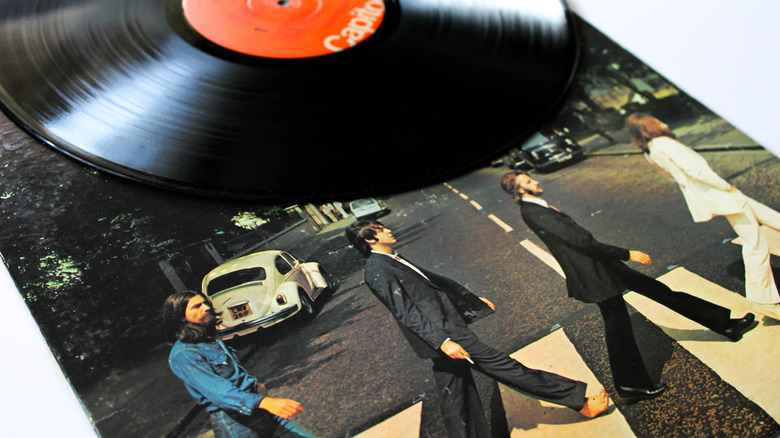 Album cover of The Beatles' Abbey Road and record