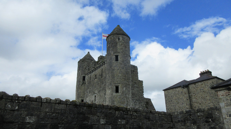 The medieval Enniskillen Castle rising above a wall
