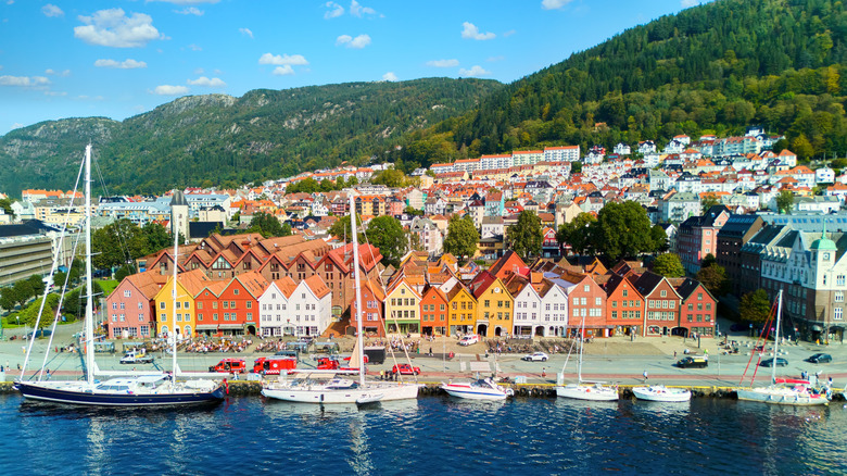 Bryggen houses in Bergen Norway at the port