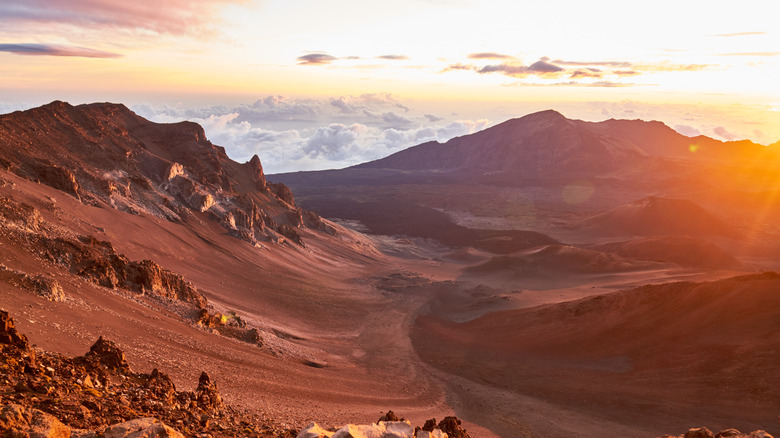 Golden hour shot of crater valley in Haleakalā National Park