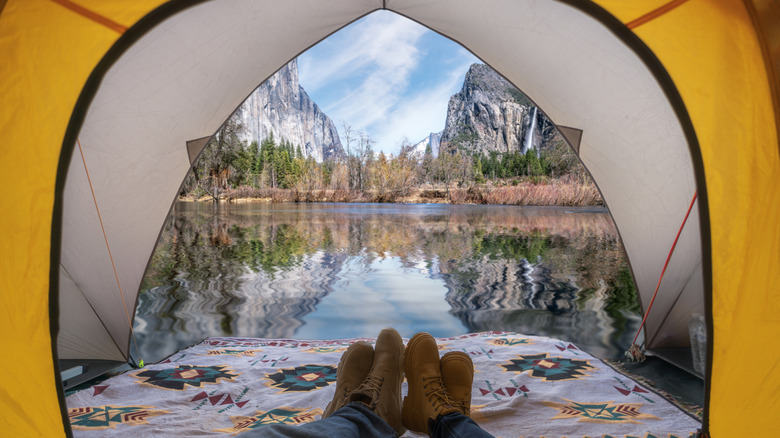 views from inside a tent