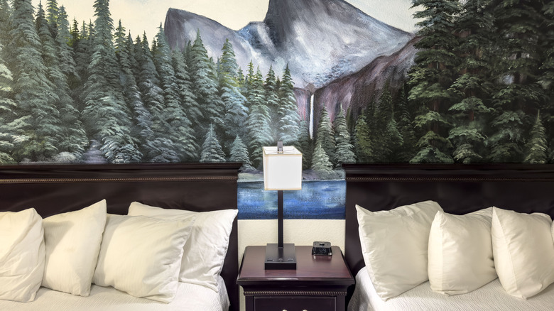 hotel room interior with Yosemite painting