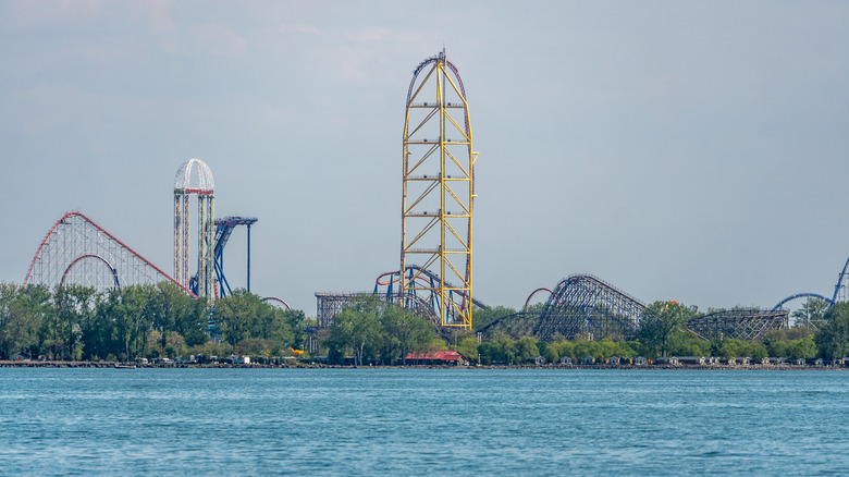 views of Cedar Point over Lake Erie from Sandusky Bay in Ohio
