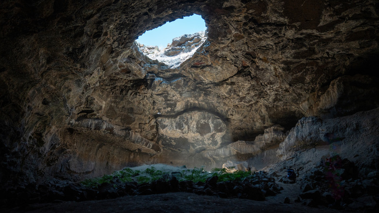 Opening in ceiling of a cave