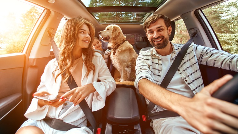 Happy family in car