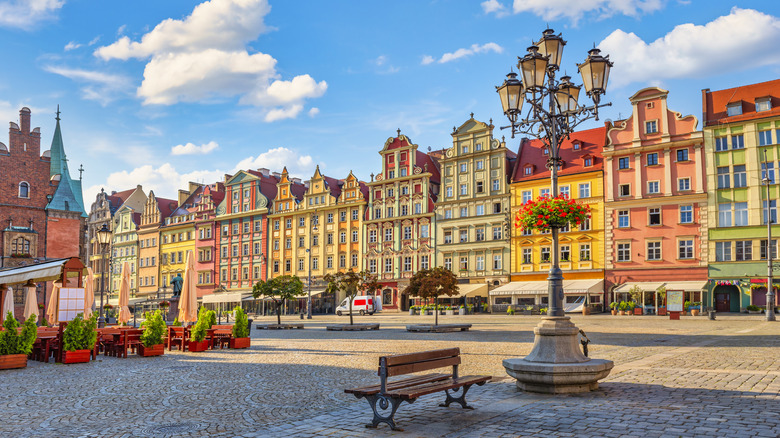 Colorful houses around Market Square in Wroclaw, Poland.