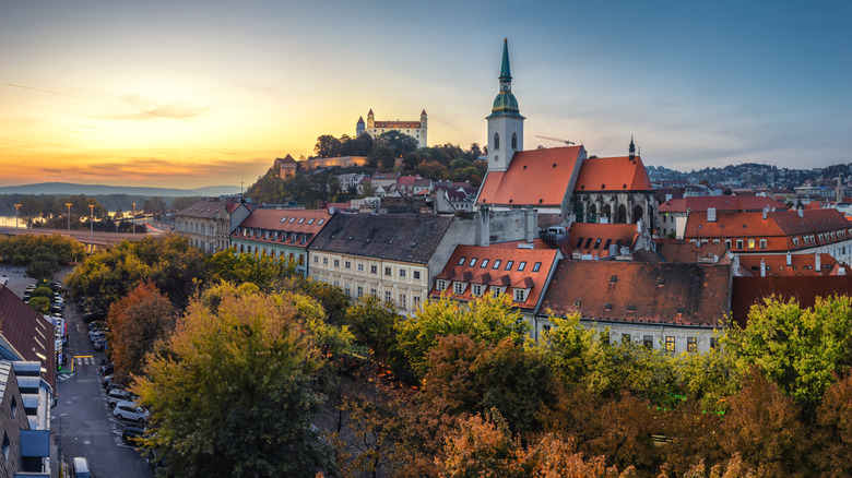 Panoramic view of Bratislava at sunset