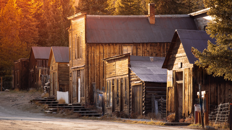 Façades in St. Elmo, Colorado at sunset