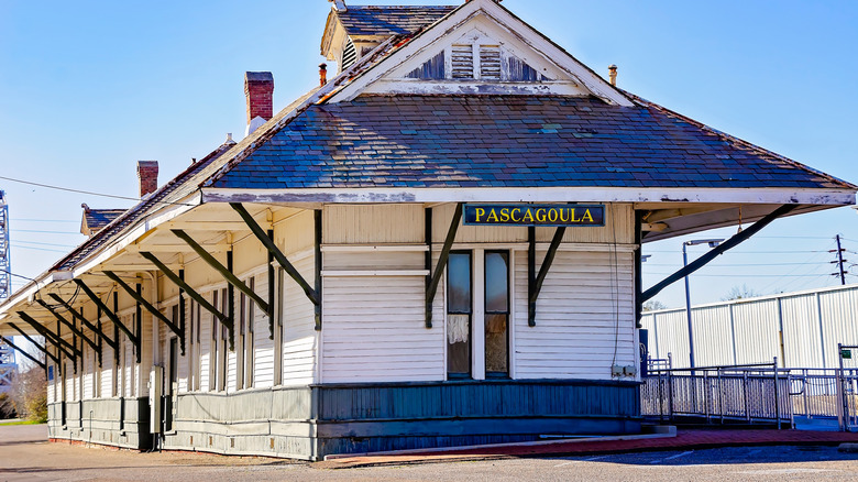 A historic train station stands in Pascagoula, Mississippi