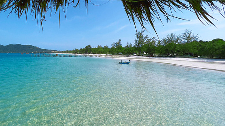 A boat on the beach at Saracen Bay, Koh Rong Sanloem