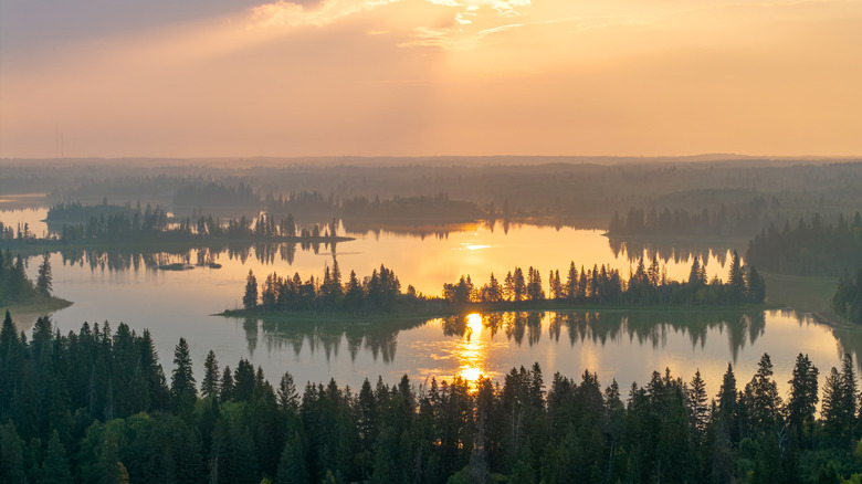 sunrise over Astotin Lake in Elk Island National Park, Canada