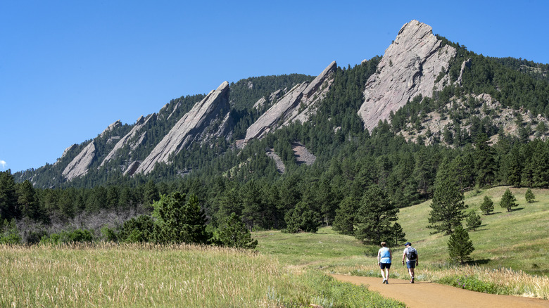 two people hiking