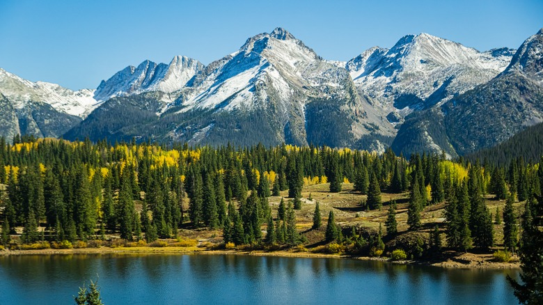 alpine lake and rocky mountains