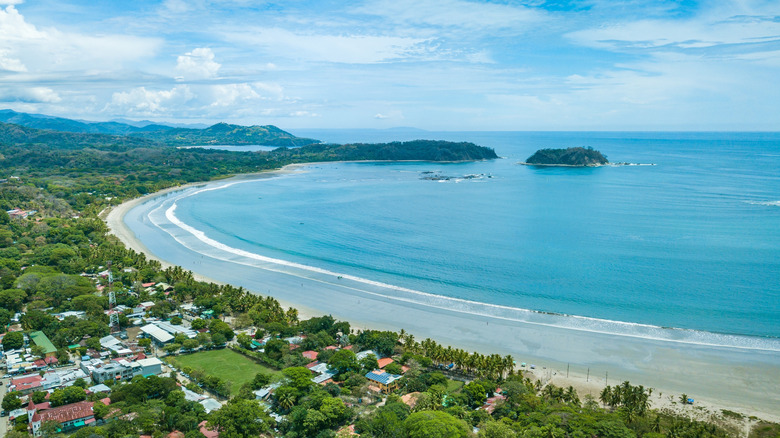 An aerial view of the town and beach of Samara