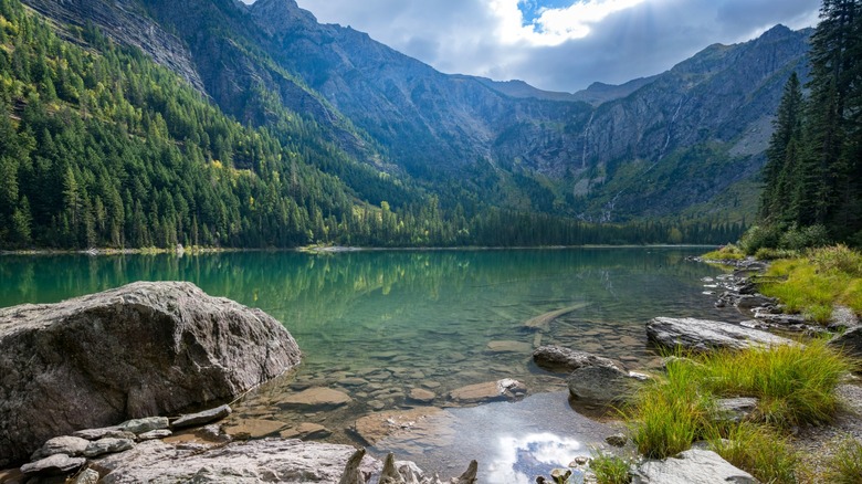 Avalanche Lake landscape at the end of a Glacier National Park hiking trail
