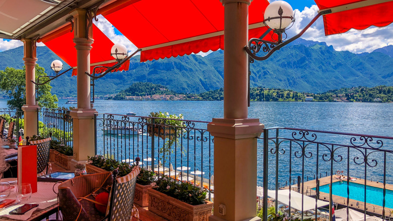 view of lake como from a beautful shaded terrace