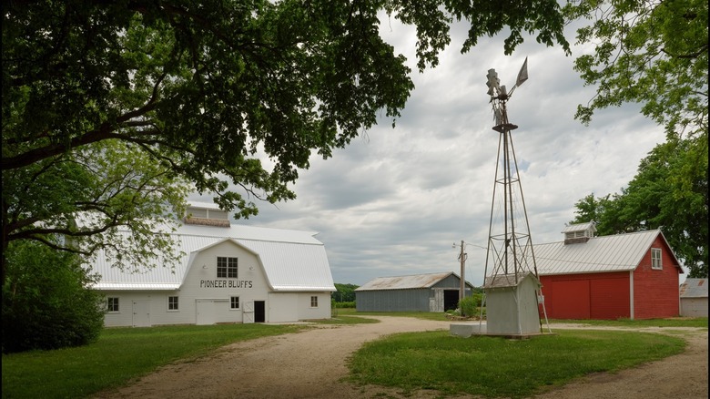 white and red ranch buildings