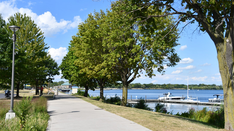 A lakefront walking path along Seneca Lake in Geneva.