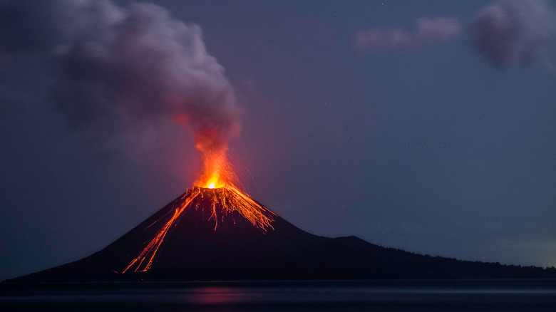 Anak Krakatau during a spectacular nightime eruption