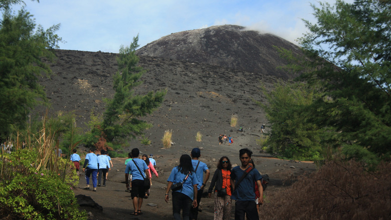 Hikers on the flank of Anak Krakatau, Indonesia